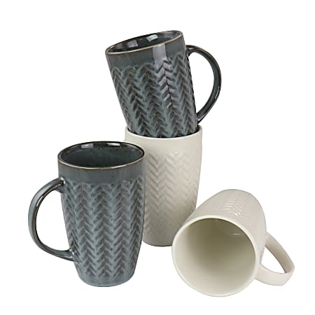 Gibson Home Stoneware Mugs, 22 Oz, White/Gray, Set