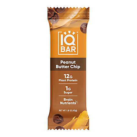 IQ BAR Brain Fuel Protein Bars, Peanut Butter Chip, 1.6 Oz, Box Of 24 Bars