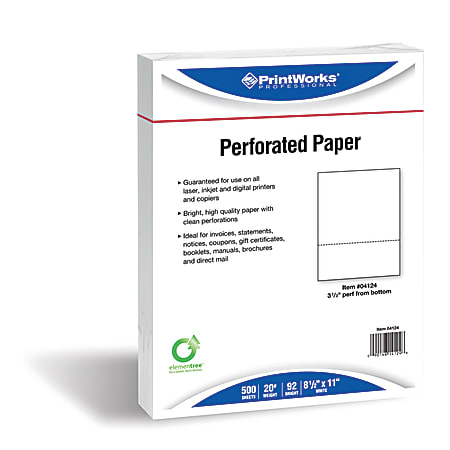 PrintWorks Professional Pre-Perforated Paper, Letter Paper Size, 20 Lb, White, Ream Of 500 Sheets