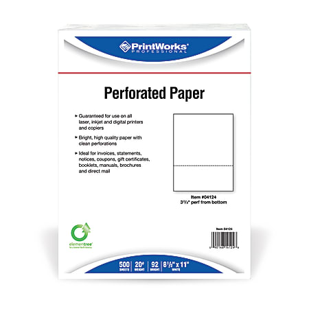 PrintWorks Professional Pre Perforated Paper Letter Paper Size 20 Lb