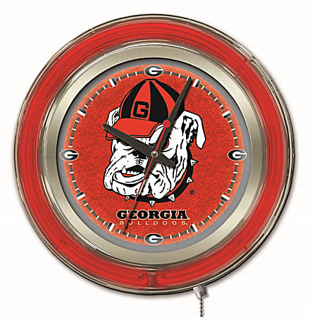 Holland Bar Stool Logo Clock, 15"H x 15"W x 3"D, Georgia Bulldog