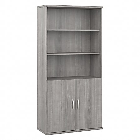Bush® Business Furniture Hybrid Tall 5-Shelf Bookcase With Doors, Platinum Gray, Standard Delivery
