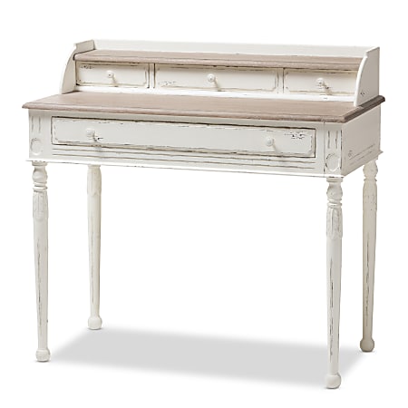 Baxton Studio Anjou 40"W Traditional French Accent Writing Desk, White/Light Brown