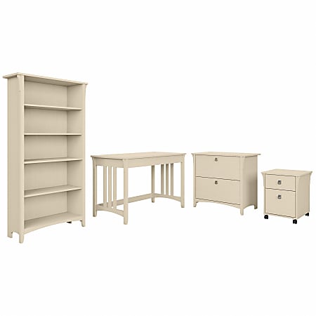 Bush Furniture Salinas 48 W Writing, Antique White Bookcase With Drawers