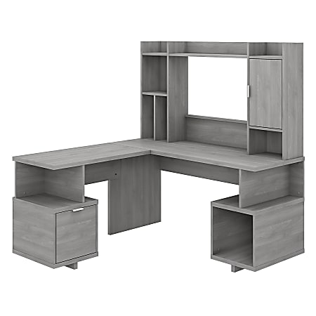 kathy ireland® Home by Bush Furniture Madison Avenue 60"W L-Shaped Desk With Hutch, Modern Gray, Standard Delivery