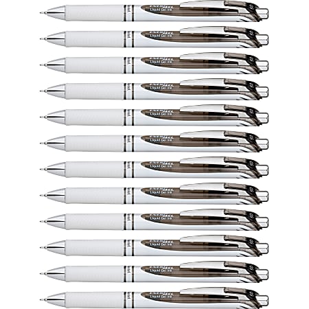 Pentel® EnerGel® Pearl Liquid Gel Pens, Pack Of 12, Fine Point, 0.5 mm, Pearl White Barrel, Black Ink
