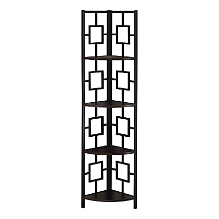 Monarch Specialties Astrid 62"H 4-Shelf Corner Bookcase, Espresso/Black