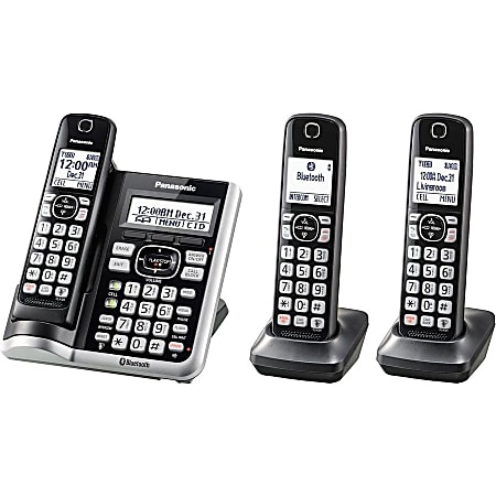 Panasonic® Link2Cell DECT 6.0 Cordless Telephone With Answering Machine And Dual Keypad, 3 Handsets, KX-TGF573S