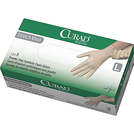 Medline Powder-free Stretch Vinyl Exam Gloves - Large Size - Vinyl - Cream - Stretchable, Powder-free, Latex-free, Non-sterile, Beaded Cuff, 150/PK