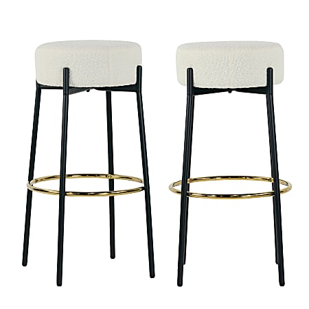 Glamour Home Avon Boucle Fabric Bar Stools, Beige/Black, Set Of 2 Stools