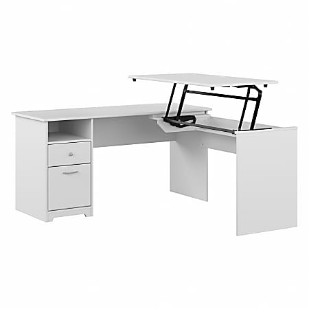 Bush® Furniture Cabot 3-Position Sit-To-Stand Height-Adjustable L-Shaped Desk, 60"W, White, Standard Delivery