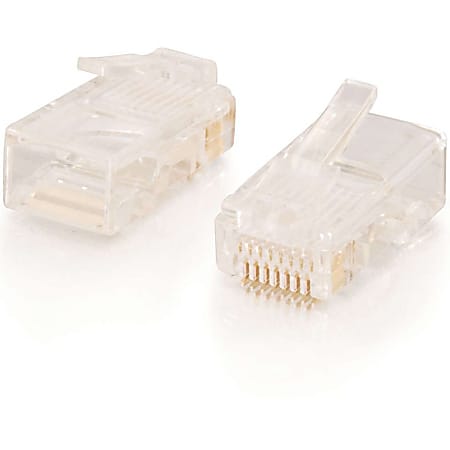 C2G RJ45 Cat5E Modular Plug for Round Stranded Cable Multipack (100-Pack) - 1 Pack - 1 x RJ-45 Network Male - Clear