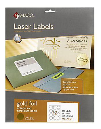 Maco® Permanent Gold Foil Seals, Pack Of 300