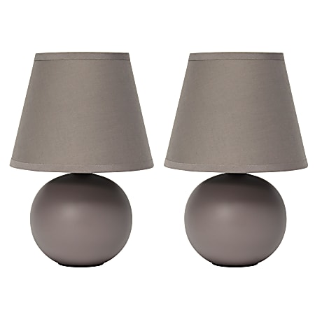Creekwood Home Nauru Petite Ceramic Orb Base Table Lamp, 8-11/16"H, Gray Shades/Gray Bases, Set Of 2