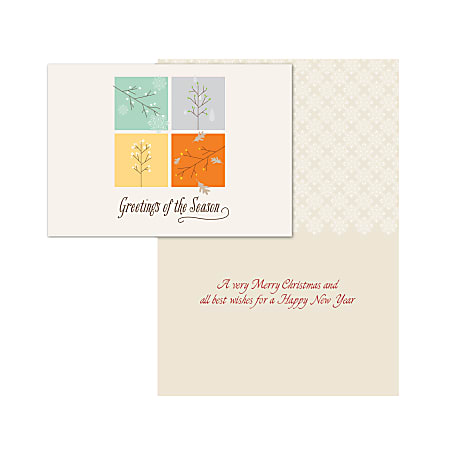 Personalized Designer Greeting Cards With Envelopes, Two-Sided, Folded, 7 1/4" x 5 1/8", Four Seasons Trees, Box Of 25