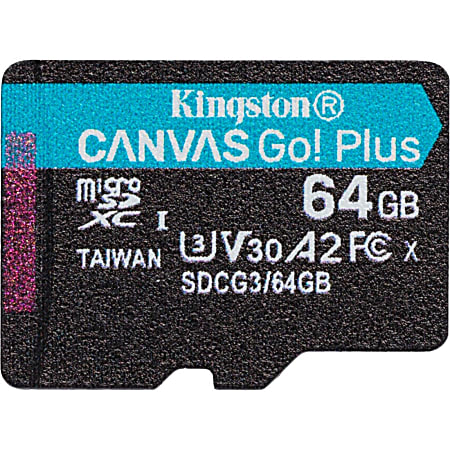 Kingston Canvas Go! Plus SDCG3 64 GB Class 10/UHS-I (U3) microSDXC - 170 MB/s Read - 70 MB/s Write - Lifetime Warranty