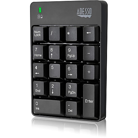 Adesso Wireless Spill Resistant 18-Key Numeric Keypad - Wireless Connectivity - RF - 30 ft - 2.40 GHz - WKB6010UB