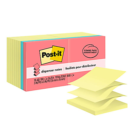 Post-it® Pop Up Notes Value Pack, 18 Pads, 3 in x 3 in, Clean Removal, School Supplies and Office Products, Sticky Notes  - R330144B