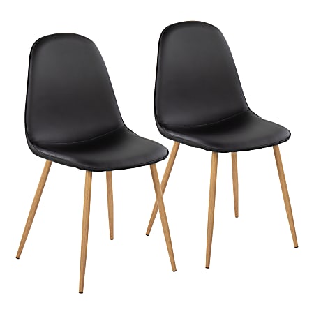 LumiSource Pebble Contemporary Dining Chairs, Black/Natural Wood, Set Of 2 Chairs