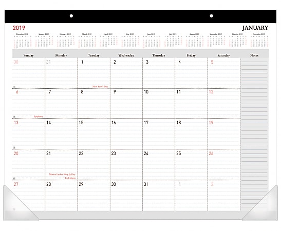 Office Depot® Brand Monthly Desk Pad Calendar, 22" x 17", White, January To December 2019