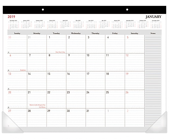 Office Depot® Brand Monthly Desk Pad Calendar, 22" x 17", White, January To December 2019