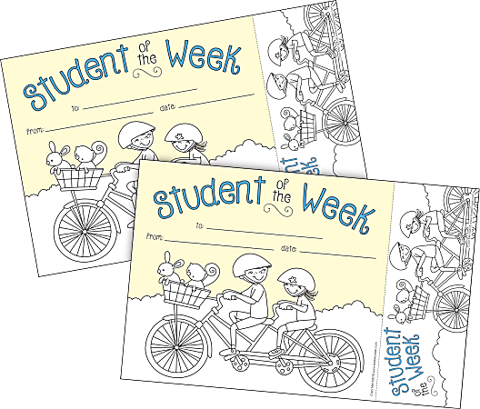 Barker Creek Color Me! Awards & Bookmarks Set, 8-1/2" x 5-1/2", Student Of The Week, Set Of 60 Awards