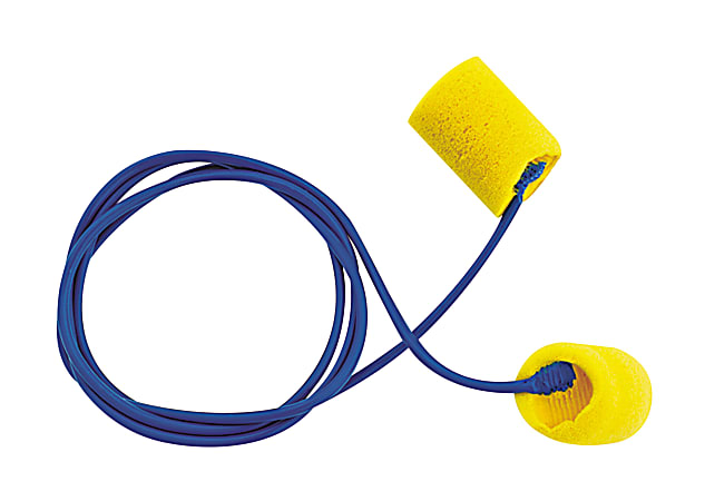 E-A-R Classic Earplugs, Corded, PVC Foam, Yellow, 200 Pairs/Box