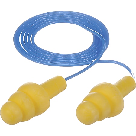 E-A-R UltraFit Corded Earplugs - Noise, Blast Protection - Polymer - Yellow - Comfortable, Washable, Dielectric, Disposable - 100 / Box