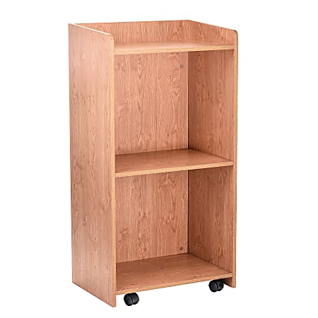Alpine AdirOffice Mobile Presentation Floor Lectern Stand With Shelves, 46”H x 24”W x 17”D, Medium Oak