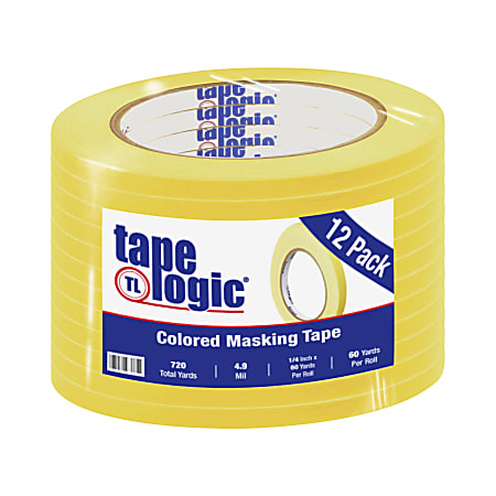 Tape Logic® Color Masking Tape, 3" Core, 0.25" x 180', Yellow, Case Of 12