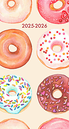 2025 Willow Creek Press 2-Year Monthly Checkbook/Calendar, 3-1/2” x 6-1/2”, Donut Art, January 2025 To December 2026, 46951