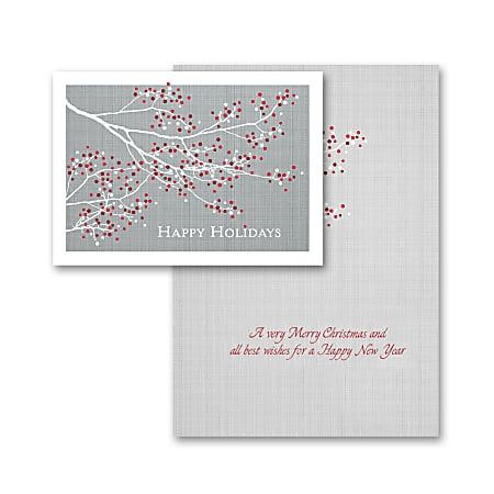 Custom Embellished Holiday Cards And Foil Envelopes, 7-1/4" x 5-1/8", Berry Branch, Box Of 25 Cards