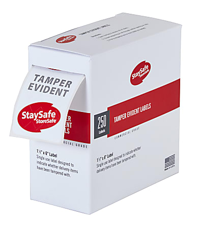 Cambro StaySafe Tamper Evident Labels, 26SSTELB6250, 1-1/4”W x 6”D, White,  Pack Of 250 Labels