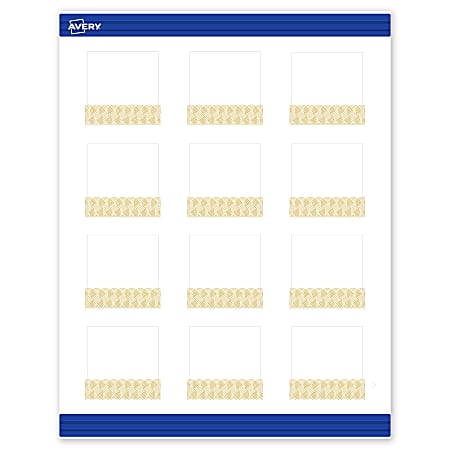 Avery® Printable Cards With Sure Feed® Technology, 2" x 2", Matte White With Preprinted Gold Lace Trim Pattern, Pack Of 120