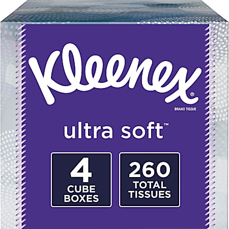 Kleenex® Ultra Soft 3-Ply Facial Tissues, White, 65 Tissues Per Box, Pack Of 4 Boxes