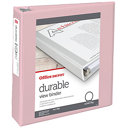 Office Depot® Brand 3-Ring Durable View Binder, 2" Round Rings, Blush