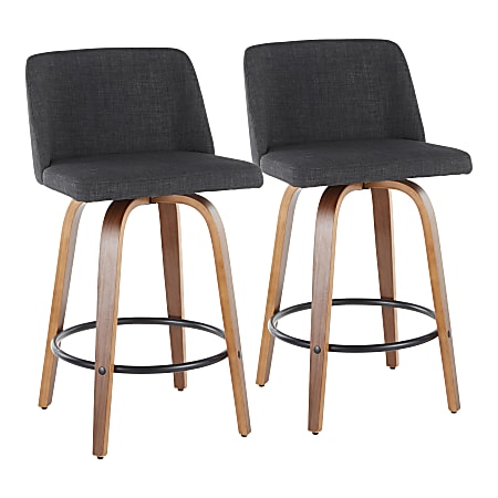 LumiSource Toriano Counter Stools, Walnut/Charcoal, Set Of 2 Stools