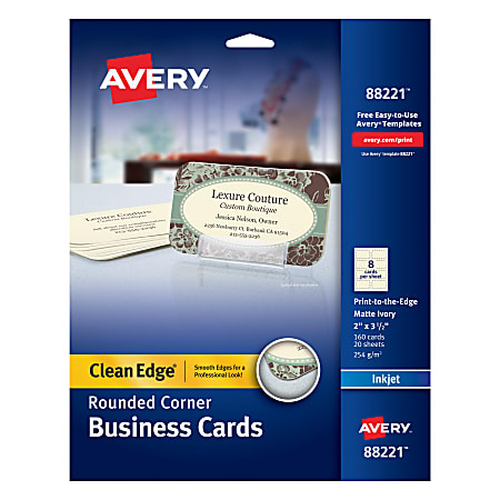Avery® Inkjet Clean-Edge Business Cards, With Rounded Edge, 2" x 3 1/2", Ivory, Pack Of 160