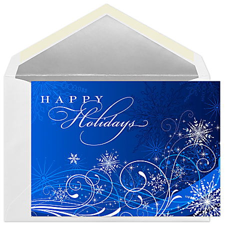 Custom Embellished Holiday Cards And Foil Envelopes, 7-1/4" x 5-1/8", Snowflakes, Box Of 25 Cards
