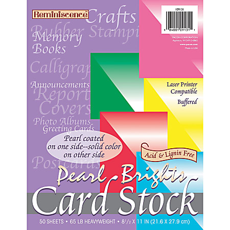 Reminiscence Card Stock, 65 lb Cover Weight, 8.5 x 11, Assorted Bright Pearl Colors, 50/Pack Reminiscence Card Stock, 65 lb Cover Weight, 8.5 x 11, Assorted Bright Pearl Colors, 50/Pack