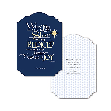 Personalized Designer Greeting Cards With Envelopes, Two-Sided, Die-Cut, 5 1/8" x 7 1/4", Jubilation, Box Of 25