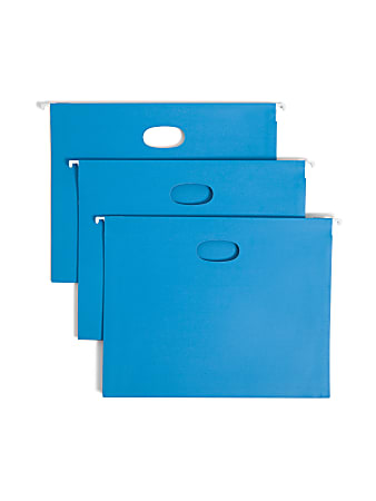 Smead® Hanging File Pocket With Tab, 3" Expansion, 1/5-Cut Adjustable Tab, Letter Size, Sky Blue, Box of 25
