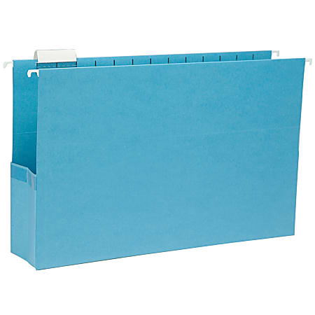 Smead® Hanging File Pocket With Tab, 3" Expansion, 1/5-Cut Adjustable Tab, Legal Size, Sky Blue, Box of 25