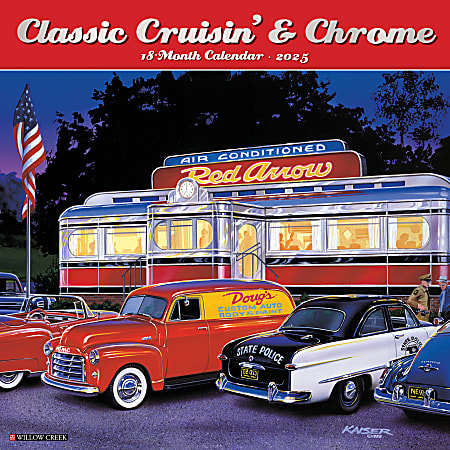 2025 Willow Creek Press Monthly Wall Calendar, 12" x 12", Classic Cruisin' & Chrome, January 2025 to December 2025, 42427