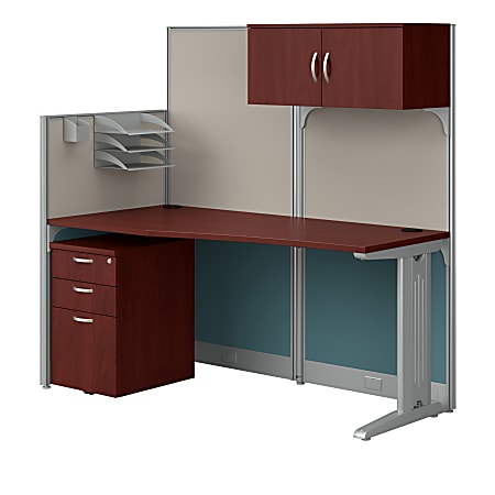 Bush Business Furniture Office In An Hour Straight Workstation with Storage & Accessory Kit, Hansen Cherry, Standard Delivery