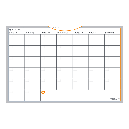 AT-A-GLANCE® WallMates™ Non-Magnetic Dry-Erase Whiteboard Calendar Surface, 12" x 18", Monthly Undated