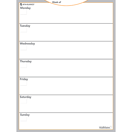 AT-A-GLANCE® WallMates™ Non-Magnetic Dry-Erase Whiteboard Calendar Surface, 24" x 18", Weekly Undated