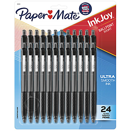 Paper Mate® InkJoy™ 300 RT Retractable Pens, Medium Point, 1.0 mm, Clear Barrels, Black Ink, Pack Of 24