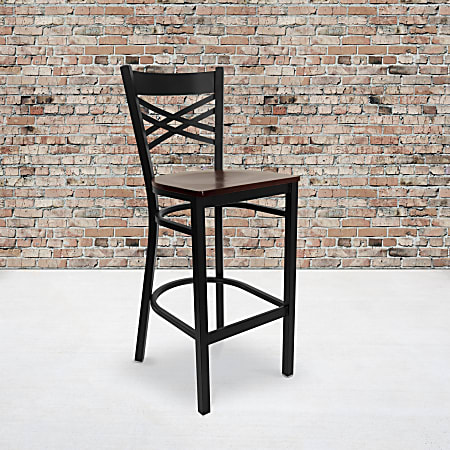 Flash Furniture Metal/Wood Restaurant Barstool With X-Back, Mahogany/Black