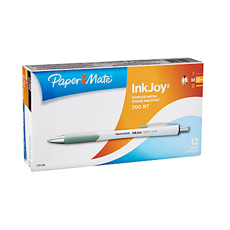 Paper Mate® InkJoy™ 700RT Retractable Ballpoint Pens, Medium Point, 1.0 mm, White Barrels, Black Ink, Pack Of 12